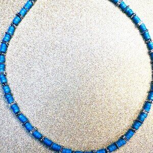 Turquoise Bead Necklace with Rhinestone Spacers NWT